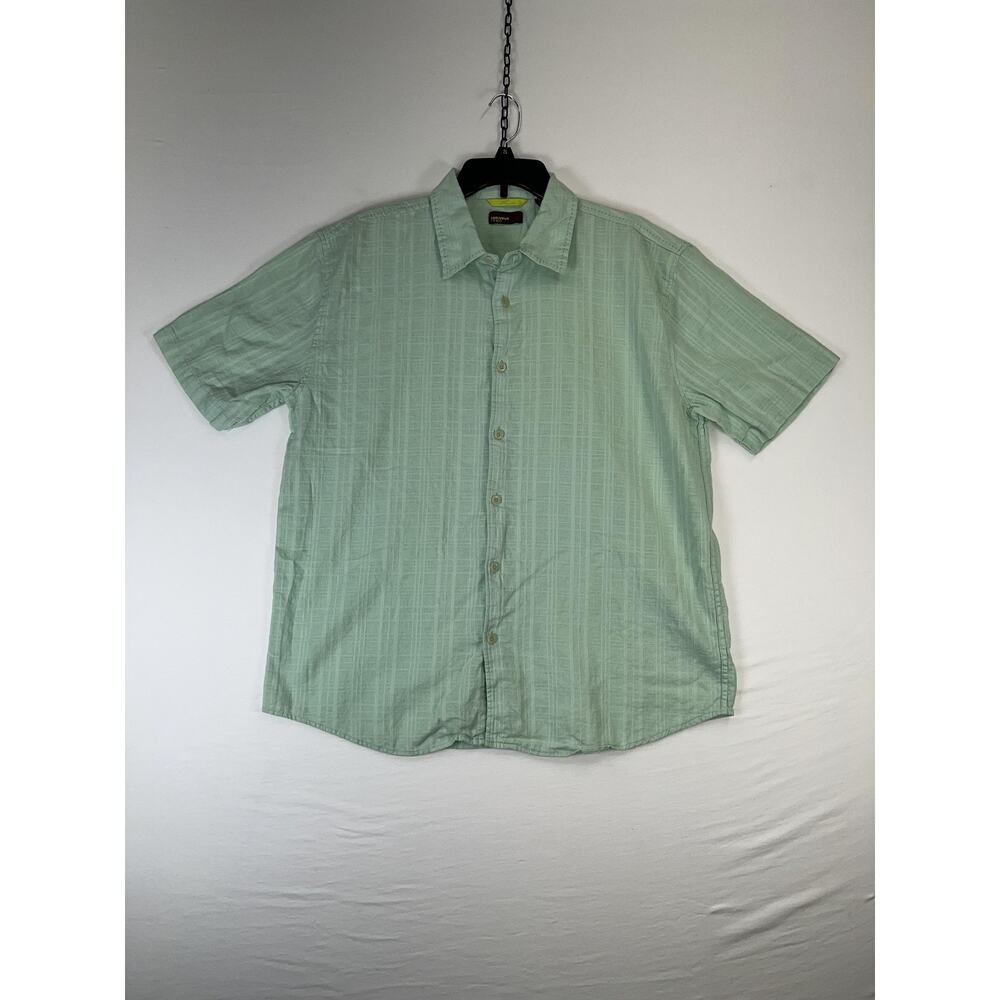 Havana Nines Shirt Mens XL Green Linen Herringbone Short Sleeve Button Front